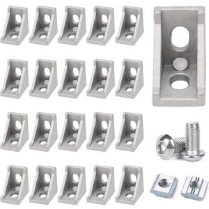 20Sets 2020 Series Aluminum Extrusion Profile L Connector Bracket 20 Right Angle Joint Conner with Esquina 20 Extruded Aluminium Perfiles T Slot with 40Pcs Hardware M6 Nut Bolts