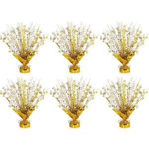 6 Pack Metallic Foil Spary Centerpieces for Tables, Gold Silver Centerpieces for Tables Decorations, Star Brust Table Centerpieces for Birthday Graduation Wedding Baby Shower Party