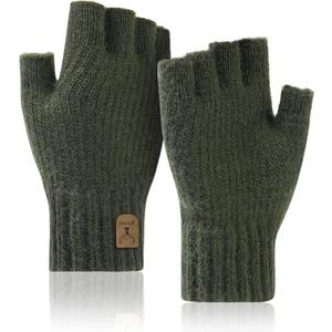 JUNRUI Fingerless Gloves Half Finger Winter Warm Knitted Gloves Working Running Biking Driving for Men and Women (Dark Green)