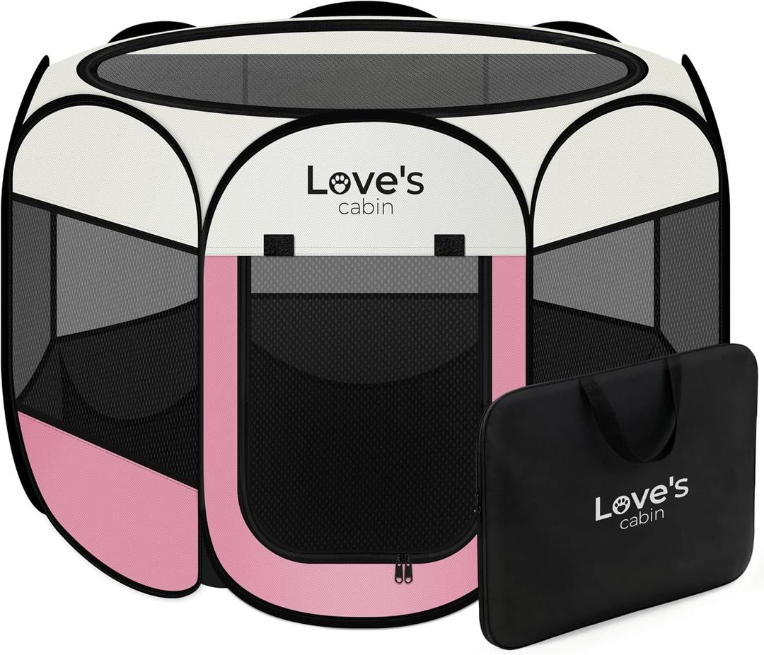 Love's cabin Pet Puppy Dog Playpen, Medium Dog Tent Crates Cage Indoor/Outdoor, Portable Playpen for Cat, Foldable Pop Up Dog Kennel Playpen with Carring Case, Removable Zipper Top, Light Pink, Size: 30.0"L x 30.0"W x 23.0"H