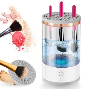 Electric Makeup Brush Cleaner Machine, 2 in 1 Cosmetic Brush Cleaner with Cleaner Mat, Automatic Spinning Washer Combined for All Size Makeup Brushes & Sponges, Beauty Cleaning Tool Gifts for Women (White)