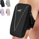 HiRui Cell Phone Holder Arm Bag & Wrist Bag for Phone, Sports Running Armband for Gym & Cycling, Compatible with iPhone 16/16Pro/Plus/15/14 Samsung Galaxy All Phones, Reflective & Adjustable (Black)