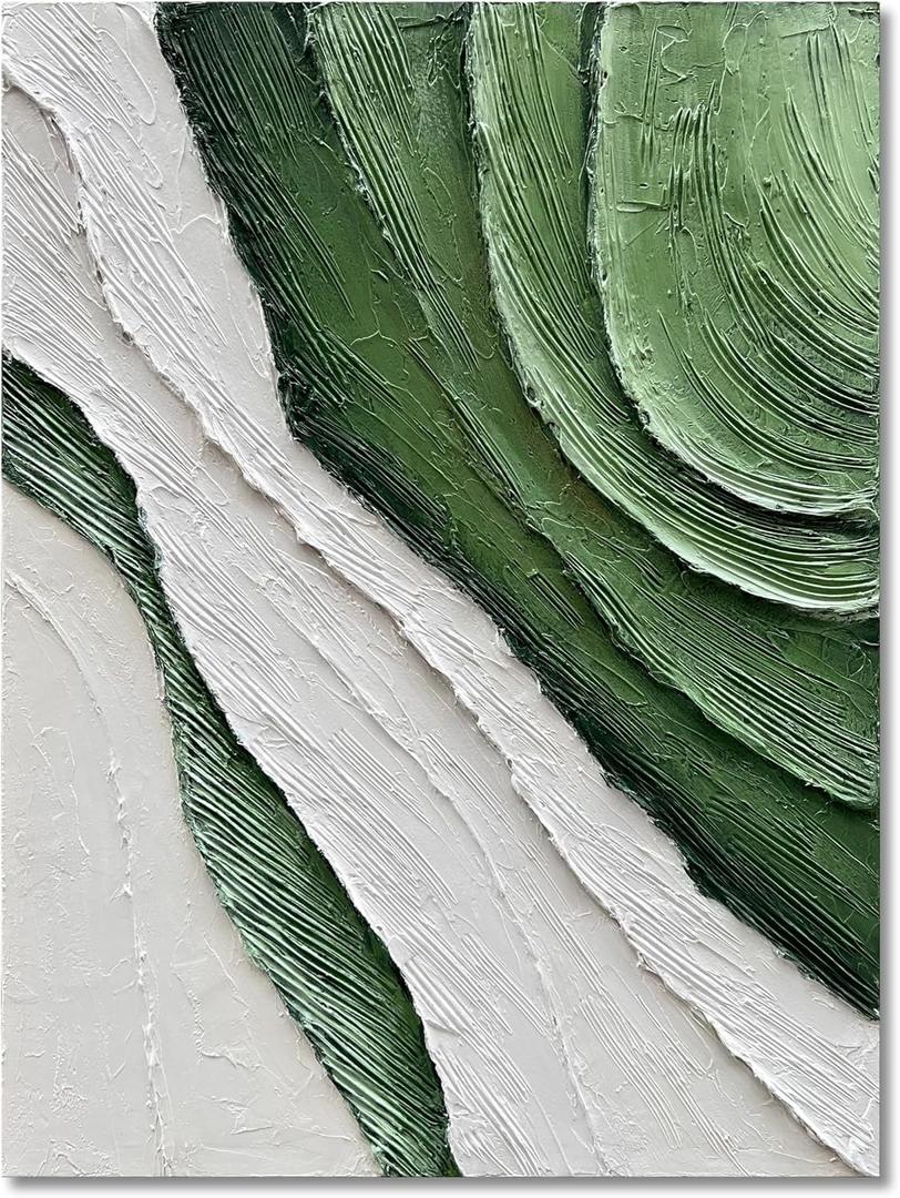 Diathou Art Hand-painted green and white textured oil paintings Modern abstract canvas art home wall decoration 40x28 inches