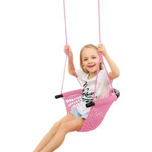 JKsmart Swing Seat for Kids Heavy Duty Rope Play Secure Children Swing Set,Perfect for Indoor,Outdoor,Playground,Home,Tree,with Snap Hooks and Swing Straps,440 lbs Capacity,Pink