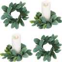 Waydress 4 Pieces Candle Rings Artificial Eucalyptus Leaves Wreaths Small Boho Wreaths Rings Pillar Candle Holder for Wedding Home Door Tabletop Decoration (Cute Leaf Style)