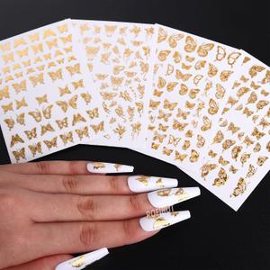 Gold Butterfly Nail Art Stickers - 4 Sheets 3D Self Adhesive Butterflies Nail Decals - Laser Gold Luxury Holographic Half Design for Women's Nails Manicure Decorations