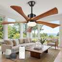 Ceiling Fan with Lights and Remote APP Control, 52" Smart Indoor/Outdoor Ceiling Fan for Patios, USA Original Patent, Dimmable, 5 Blades, 6 Speeds Reversible Fans, 52" Black and Dark Walnut