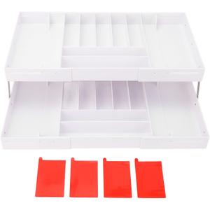 Extra Large and High Drawer Organizer, 2 Tier Smart Expandable Desk Organizer, Multi Level Junk Drawer Organizer for Makeup, Jewelry, Desk, Office Drawers (White)