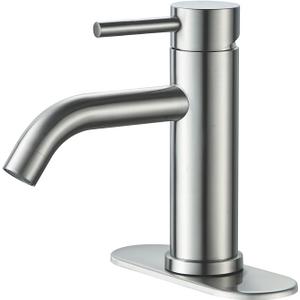 Bathroom Faucets One Hole Modern Sink Faucet Brushed Nickel, Single Handle Rv Bathroom Faucet with 3 Hole Deck Plate, Water Supply Lines