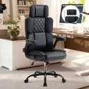 Office Chair with Adjustable Headrest - Executive Leather Desk Chair for Home Office, with Flip-Up Arms & Ergonomic Lumbar Support, Perfect for Work and Study, Black
