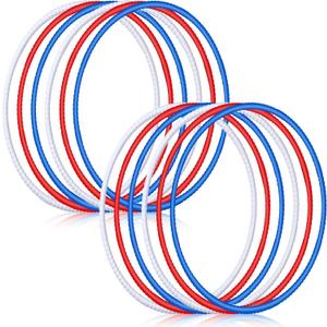 Sratte 12 Pcs Toy Hoop for Kid Detachable Adjustable Toy Hoop Colored Hoop Exercise Ring Plastic Circle for Kid Teen Gymnastics Dog Agility Equipment, Require Self Assembly(White, Blue, Red, 28 Inch)