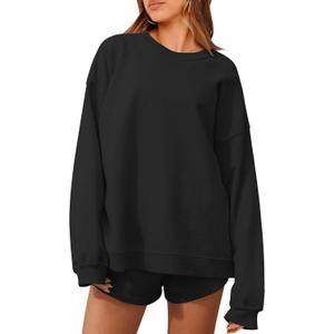 Womens 2 Piece Outfits Fall Sweatsuits Oversized Long Sleeve Sweatshirts Sweat Shorts Casual Lounge Matching Sets (Medium, Black)