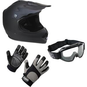 Lunatic Youth MX/ATV Helmet Goggles & Gloves - DOT Approved - Boys Girls Kids (Large, Matte Black)