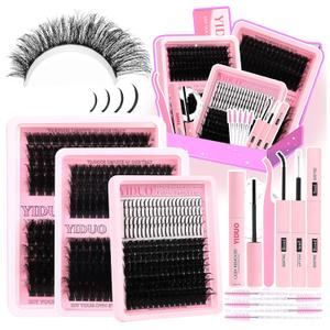 575Pcs Lashes Clusters Kit with Glue and Removers, D Curl Volume 150D+200D Thick+Spiky Lashes Extension, 12-21mm Thick Extension Eyelashes DIY Individual False Eyelash Kit DIY at Home Easily