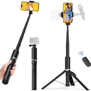 ATUMTEK 70" Phone Tripod, Extendable Selfie Stick Tripod with Bluetooth Remote, All-in-One Aluminum Phone Tripod Stand with Cold Shoe Mount for GoPro, 4"-7" iPhone and Android Smartphones White