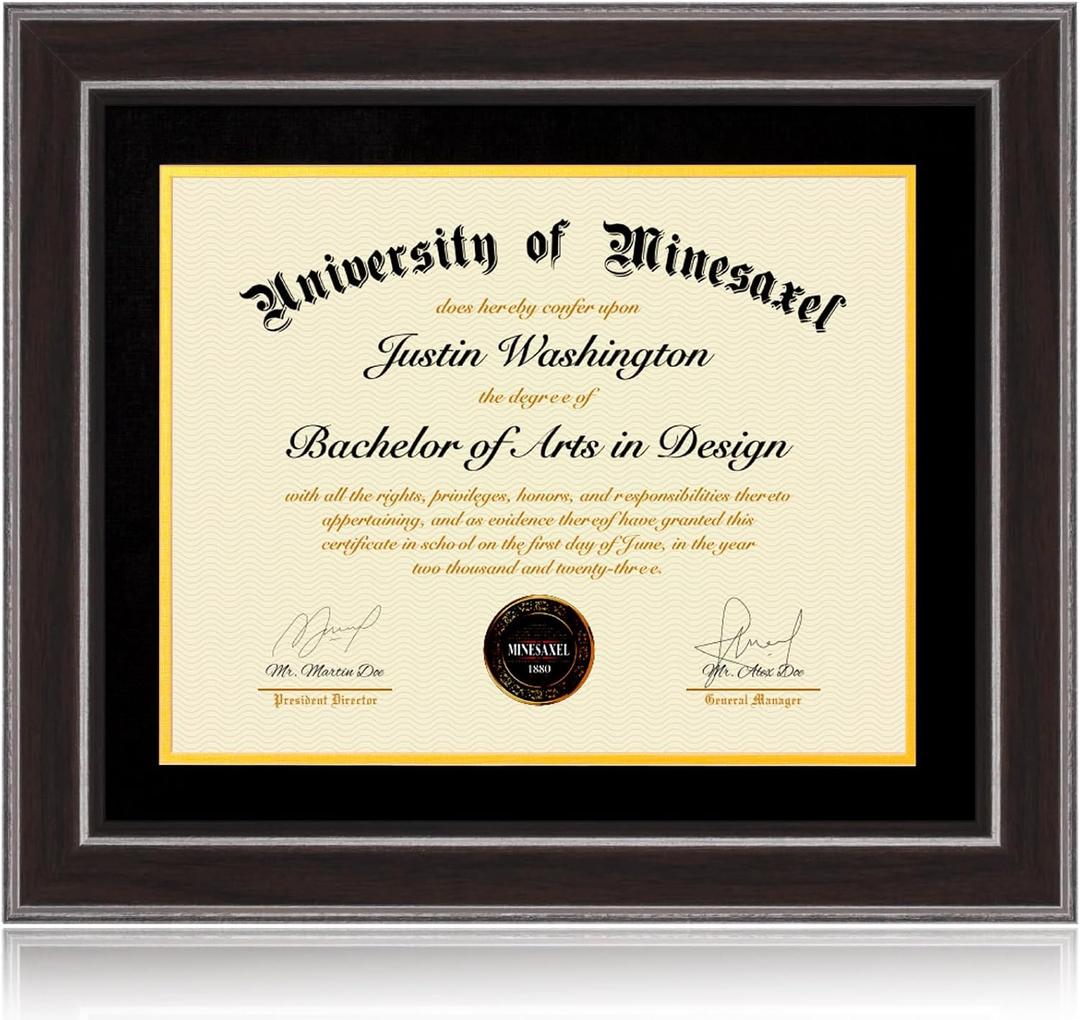 14x17 Diploma Frames 11x14 with Black Mat - Walnut Wood Finish | Shatter-Resistant Glass | for Wall Mounting | Gift for Graduations & Professional Certificate (1 Pack)