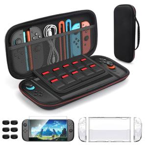 EEEKit Carrying Case Accessories Compatible with Nintendo Switch 2, Portable Travel Game Bag with Clear Protective Cover, HD Screen Protector, 6 Thumb Stick Caps