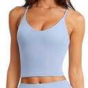 LASLULU Women's Workout Tops Basic Wireless Bra Camisole Cropped Cute Summer Exercise Compression Gym Shirts 2025 Tank Top with Built-in Bra (Shell Blue Large)