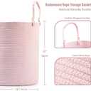 Laundry Basket – Laundry Hamper for Clothes, Blankets, Yoga Mat – Woven Cotton Rope Basket for Living Room, Nursery Room – Boho Style – 16”D x 22”H – Light Pink