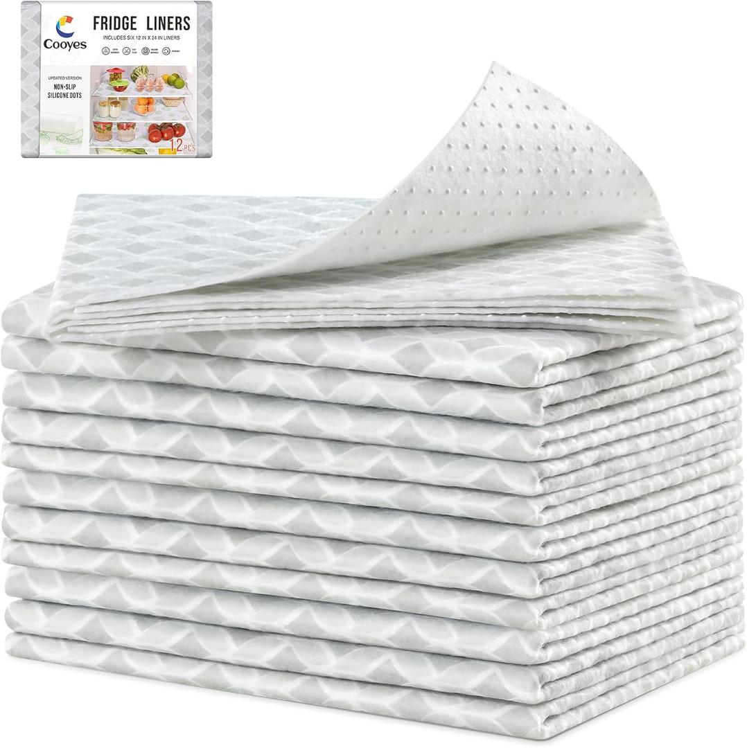 Cooyes 12 PCS Refrigerator Liners, 12" x 24" Non-Slip Fridge Liners Strong Absorbent Washable Non-Adhesive, Refrigerator Shelf Liners and Mats for Shelves, Drawers, Kitchen Cabinets(Gray Slate)
