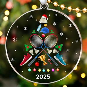 8 x HEXMOZ Badminton Christmas Ornaments 2025 - Cool Badminton Gifts for Boys, Girls - Sports Christmas Ornaments for Fans, Players, Coaches - Acrylic Holiday Ornaments, Gift Exchange Ideas