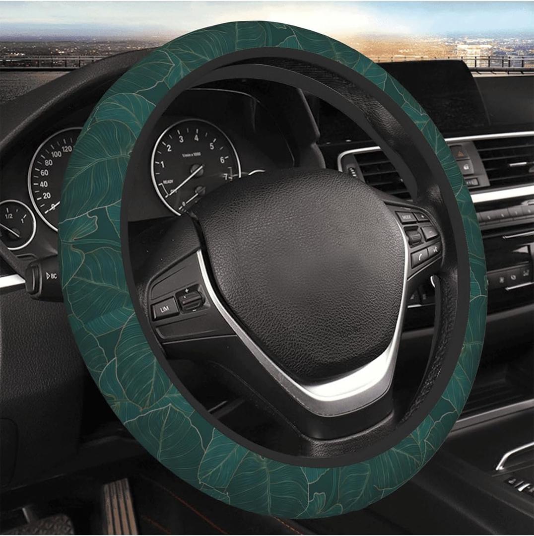 Steering Wheel Cover Accessories Neoprene Cover Non-Slip Breathable Easy to Install Suitable for Women Men Girls for Car SUV Van Truck Universal 14.5-15.5 Inch Dark Green Palm