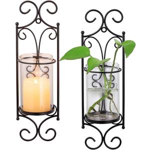 Sziqiqi Candle Sconces - Set of 2 Black Candle Holders for Pillar Contemporary Wall Decorations Sconce Decorative Metal Wall Art for Living Room Bedroom Bathroom Kitchen Dining Room