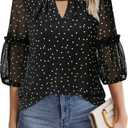 Timeson Women's Business Casual Tops 3/4 Sleeve Chiffon Blouses Office Work Shirts (XX-Large, Black White)