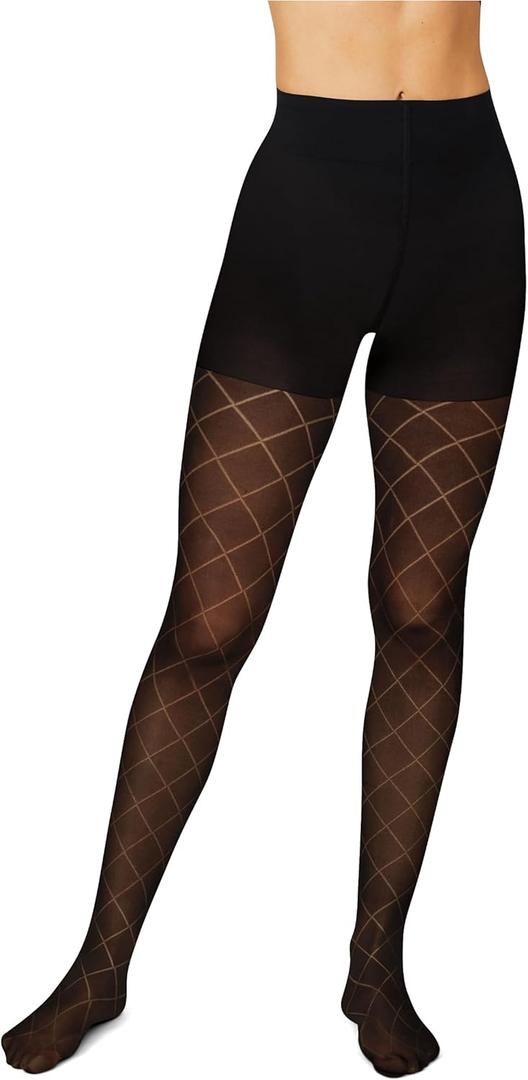 Hanes Women's EcoSmart Diamond Outline Control Top Tights (X-Large, Black)