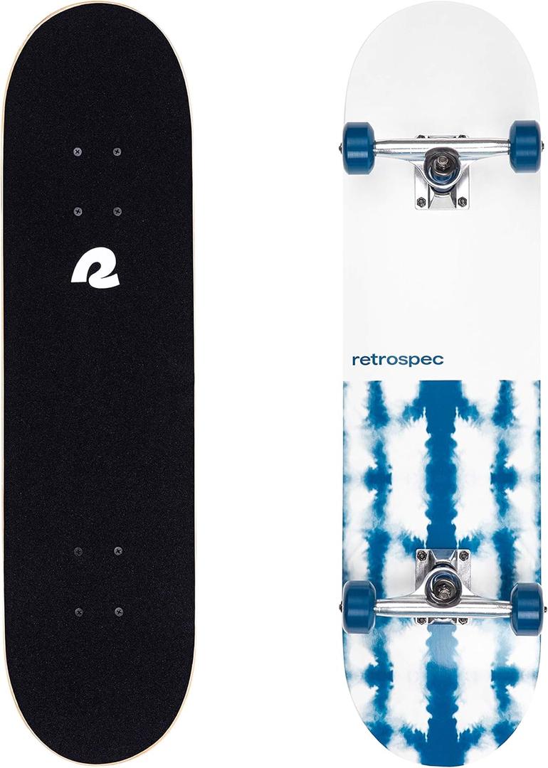 Retrospec Alameda Skateboard Complete | Canadian Maple Wood Deck w/ 5.5 Inch Aluminum Alloy Trucks for Commuting, Cruising, Carving & Downhill Riding (8", Azul Mist)