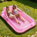 Inflatable Tanning Pool Lounger Float with Sprinkler, Pool Float Adult with Pillow & Cup Holder, Sunbathing Blow Up Tanning Bed, Suntan Tub Raft Floatie for Backyard Summer Water Party Extra-Large, X-Large 85" x 57"
