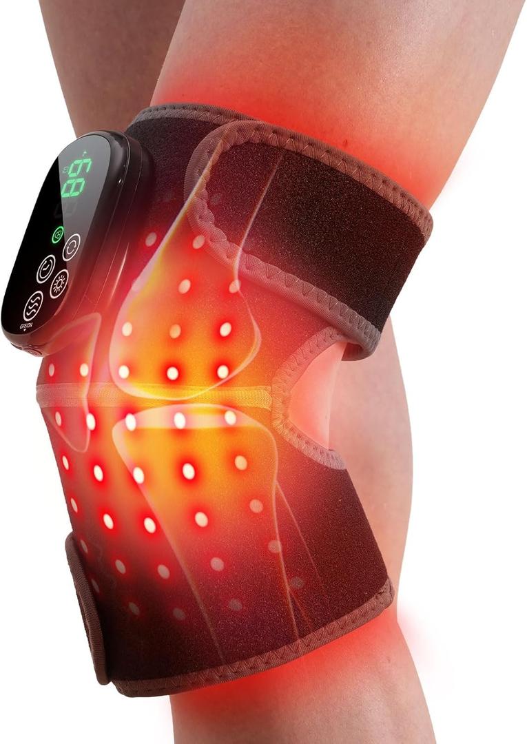 Cordless Red Light Therapy for Knee Heating Pad - 660nm&850nm Heated Knee Brace with 5 Heating Levels, 5000mAH Rechargeable Battery for Knee Shoulder Elbow, Gifts for Men Women, Black 1PC