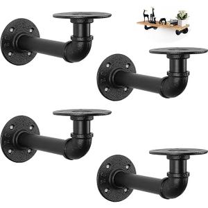 Industrial Pipe Iron Shelf Brackets-Wall Mounted DIY Rustic Pipe Metal Brace Brackets Black 3 Pack No Brand