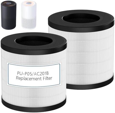 PU-P05/AC201B Replacement Filter Compatible with FULMINARE PU-P05 and Purivortex AC201B Air Purifiers, H13 True HEPA Air Filter for Home Pets Dander Dust Smoke Pollen 2pack