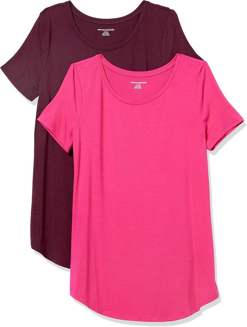 Amazon Essentials Women's Short-Sleeve Scoopneck Tunic Tops, Pack of 2 ( XS)