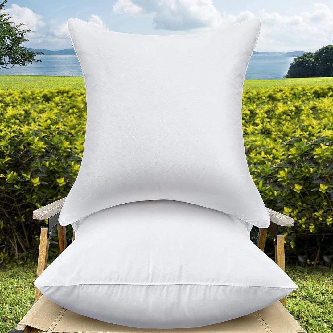 20 x 20 Outdoor Throw Pillow Inserts Set of 2 Waterproof Square Premium Decorative Couch Pillow Stuffers Form Large White Sofa Cushions Indoor