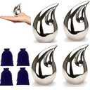 4 Pcs Unique Silver Teardrop Small Keepsake Cremation Urns for Human Ashes Adult for Both Male and Female, Mom Dad Son Women Men Mini Urns,Funeral Small Earns for Ashes with Velvet Bags 3 Inch Size