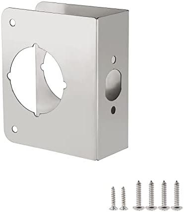 NAUBEA Door Reinforcement Plate, Stainless Steel, Fits 1-3/4" Doors, 2-3/8" Backset, Lock and Door Reinforcer Security, Door Knob/Lock/Latch/Deadbolt Cover Plate, Reinforce and Repair Wood/Metal Doors