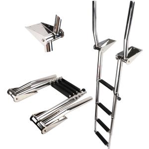 Stainless Steel in-Board 4 Steps Telescoping Ladder Folding Dock Ladder for Marine Boat Yacht Swimming Pool 600lbs Capacity with L Handrails