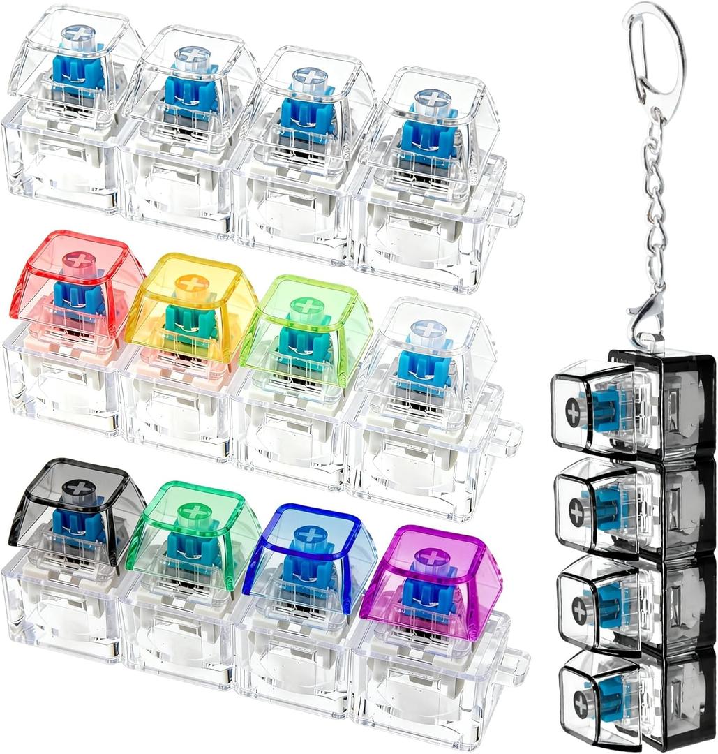 4 PCS Keyboard Fidget Toy, Keyboard Fidget Keychain 4-in-1 Keyboard Decompression Button Finger Clicker Toys, Button Stress Relief Fidget Gifts (Clear Black Transparent Colorful)