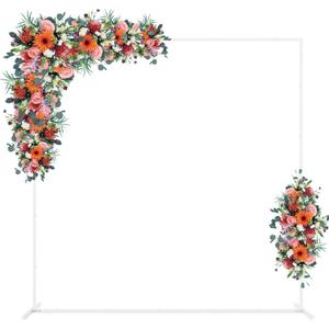 6.6FT Backdrop Stand, Wedding Metal Square Balloon Arch Kit Frame Garden Arbor Frame Flower Ring Stand for Wedding Birthday Party Ceremony Anniversary Photo Background Decoration, White (6.6FT Square White)