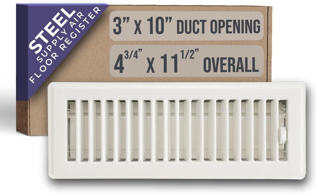 Fits 3x10 and 10x3 Duct Opening | Floor Register with Louvered Design by Handua | Heavy Duty Walkable Design with Damper | Floor Vent Grille | Easy to Adjust Air Supply Lever | Off White