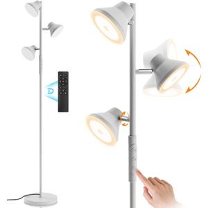 LED Tree Floor Lamp Silver, 36W Super Bright Standing Lamp with Remote Control, 4 Color Temperatures, 3 Rotatable LED Lights, Dimmable Floor Lamps for Living Room, Bedroom, Office