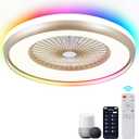 24" Low Profile Ceiling Fan with RGB Lights, Bladeless Ceiling Fan with Remote/APP/Voice Control, 6 Speeds Flush Mount Smart Ceiling Fan for Kids Bedroom/Kitchen/Dining Room