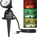EDISHINE Spot Light Outdoor, 3 Extra Lenses (Red Yellow Green), 120V 12W 4000K Dusk to Dawn Landscape Lighting, Waterproof LED Outdoor Spotlight for Yard, 180° Adjustable Head, UL Listed, 1 Pack