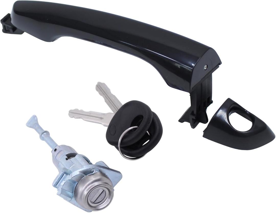 MOTOKU Front Left Black Exterior Door Handle and Door Lock Cylinder Kit for Hyundai Elantra 2017-2020 Driver Side w/ 2 Keys