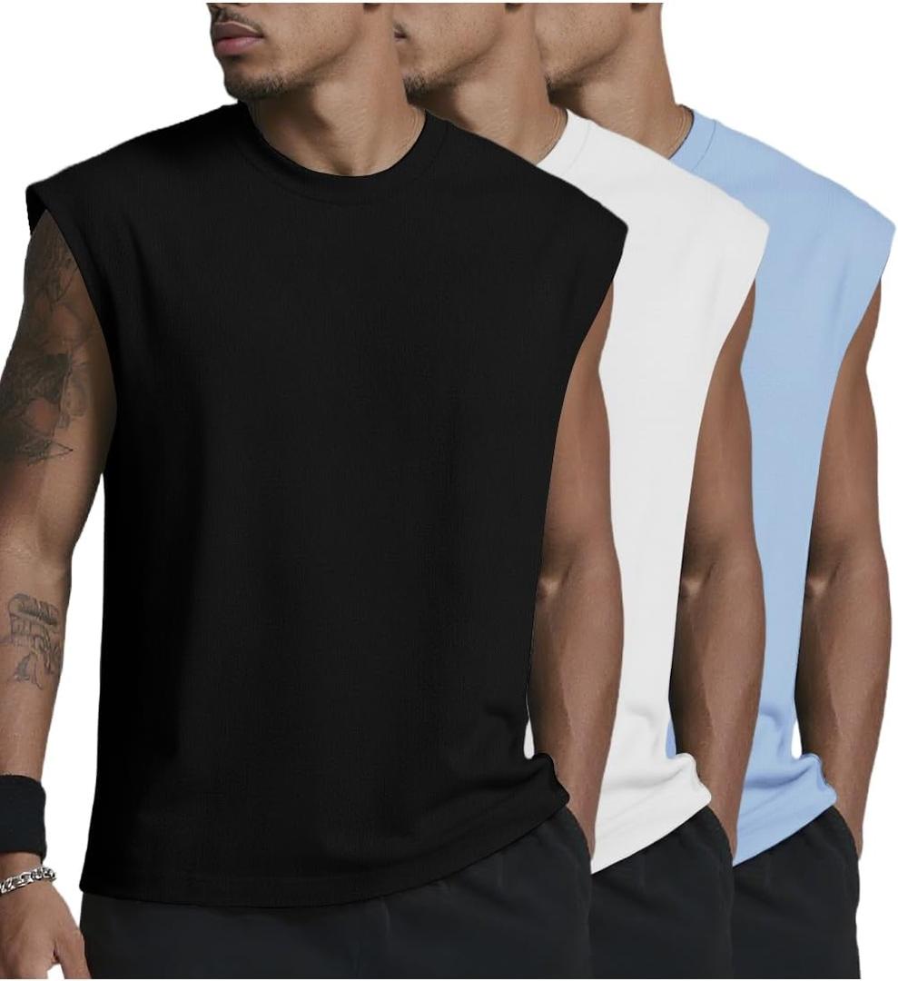 Mens Gym Tank Tops Sleeveless Shirts Cut Off Quick Dry Muscle Shirt Running Beach Loose Fit Tee (S)