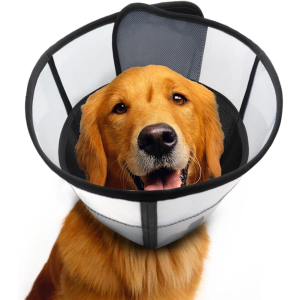 Soft Dog Cone Collar for Dogs After Surgery, Transparent Breathable Pet Recovery Collar for Large Medium Dogs, Adjustable Dog Cone Collar, Elizabethan Collar (L, Black)