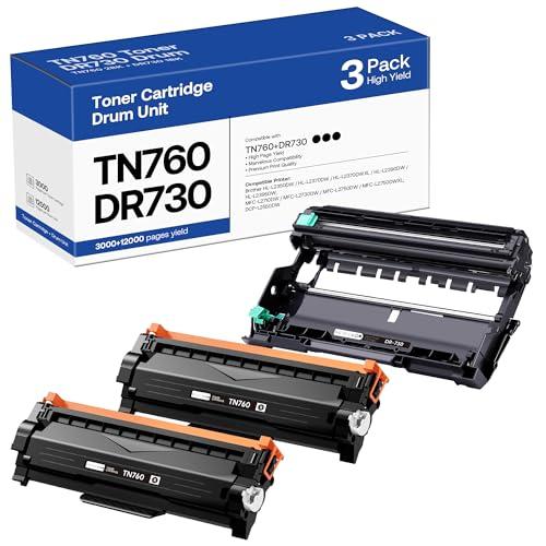 TN760 Toner Cartridge and DR730 Drum Unit Replacement for Brother TN 760 TN-760 TN730 DR-730 Compatible with MFC-L2710DW MFC-L2750DW HL-L2370DW DCP-L2550DW Printer (2 Toners, 1 Drum Unit, 3 Pack)