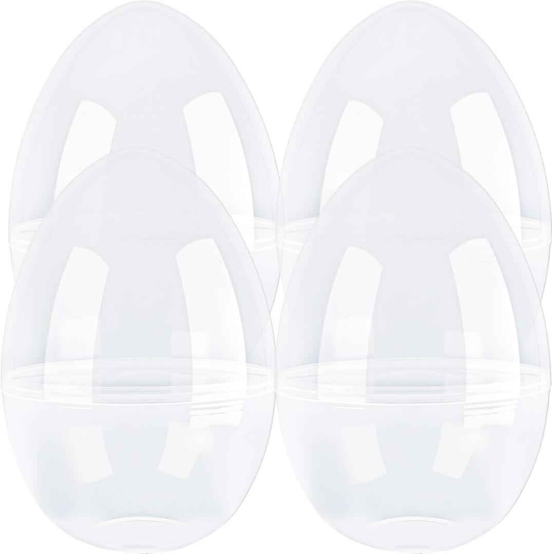 10 Inch Giant Plastic Easter Egg 4 Pcs Empty Jumbo Clear Easter Egg Fillable for Easter Fillers Basket Party Favor DIY Hunt Surprise Easter Eggs (4 Pcs - Clear ( 10 Inch ))